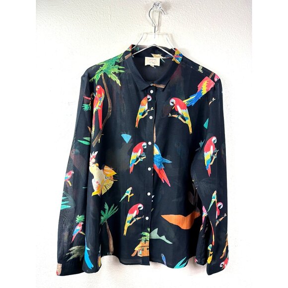 Sezane x G.Kero Pierro Black Jungle Parrot Silk Blened Blouse FR 46/US 14 - Picture 3 of 16